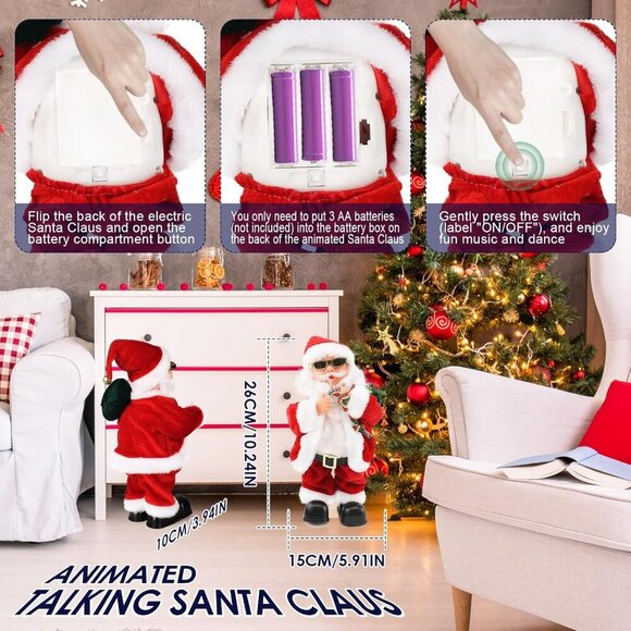 Electric Singing Dancing Santa Claus Toy with Shaking Belly Musical Christmas - Picture 5 of 8